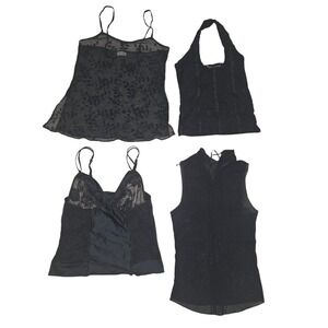 Vintage Lot Black lace cami 4 tops bundle Y2K 90s sleeveless Size Small